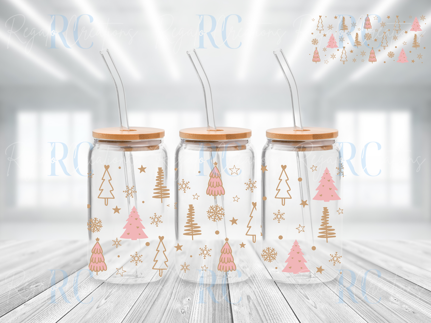 Pink Christmas Trees (UV DTF 16oz Wrap)