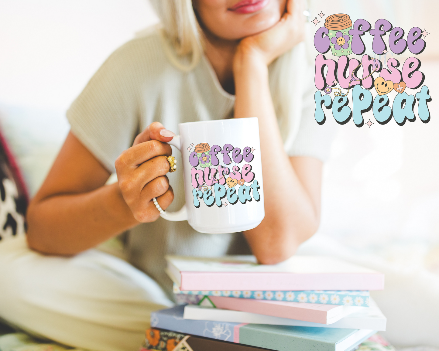 Coffee, Nurse, Repeat (UV DTF Decal)