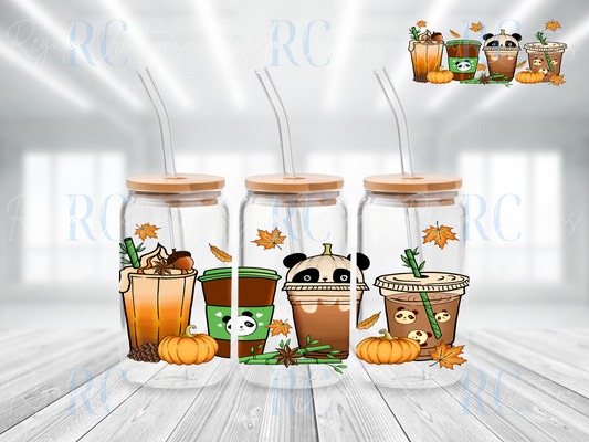 Fall Panda Coffee Cups (UV DTF 16oz Wrap)