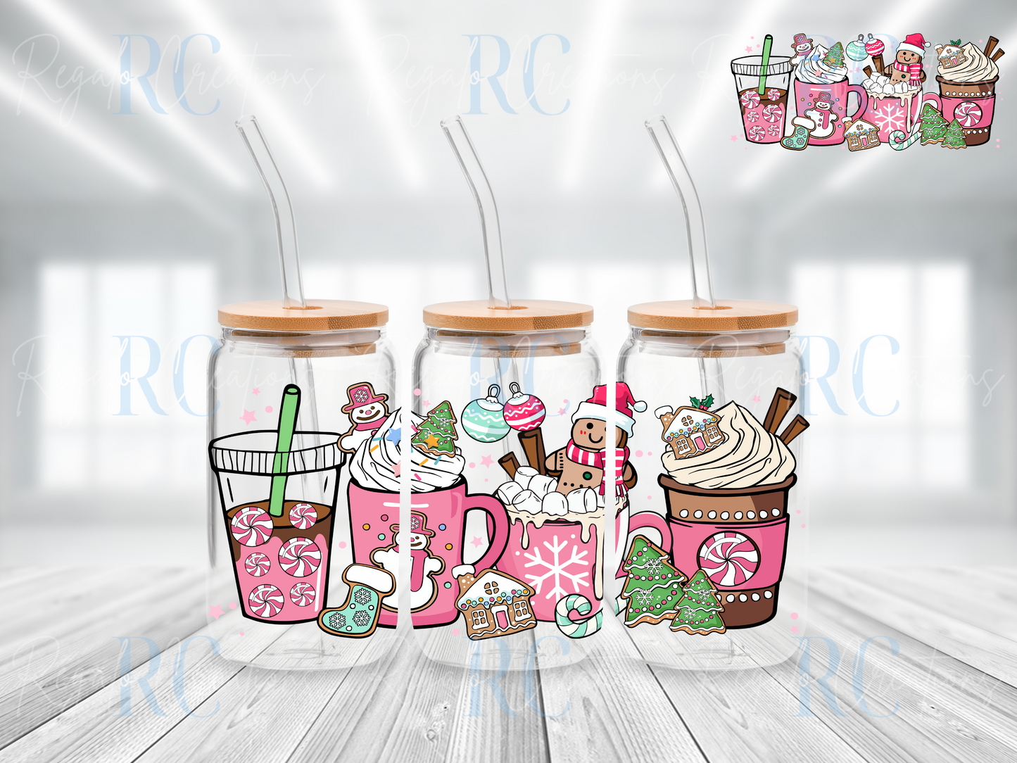 Pink Gingerbread Coffee Cups (UV DTF 16oz Wrap)