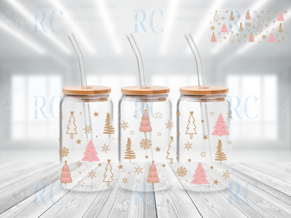 Pink X-mas Trees 16oz Glass Can