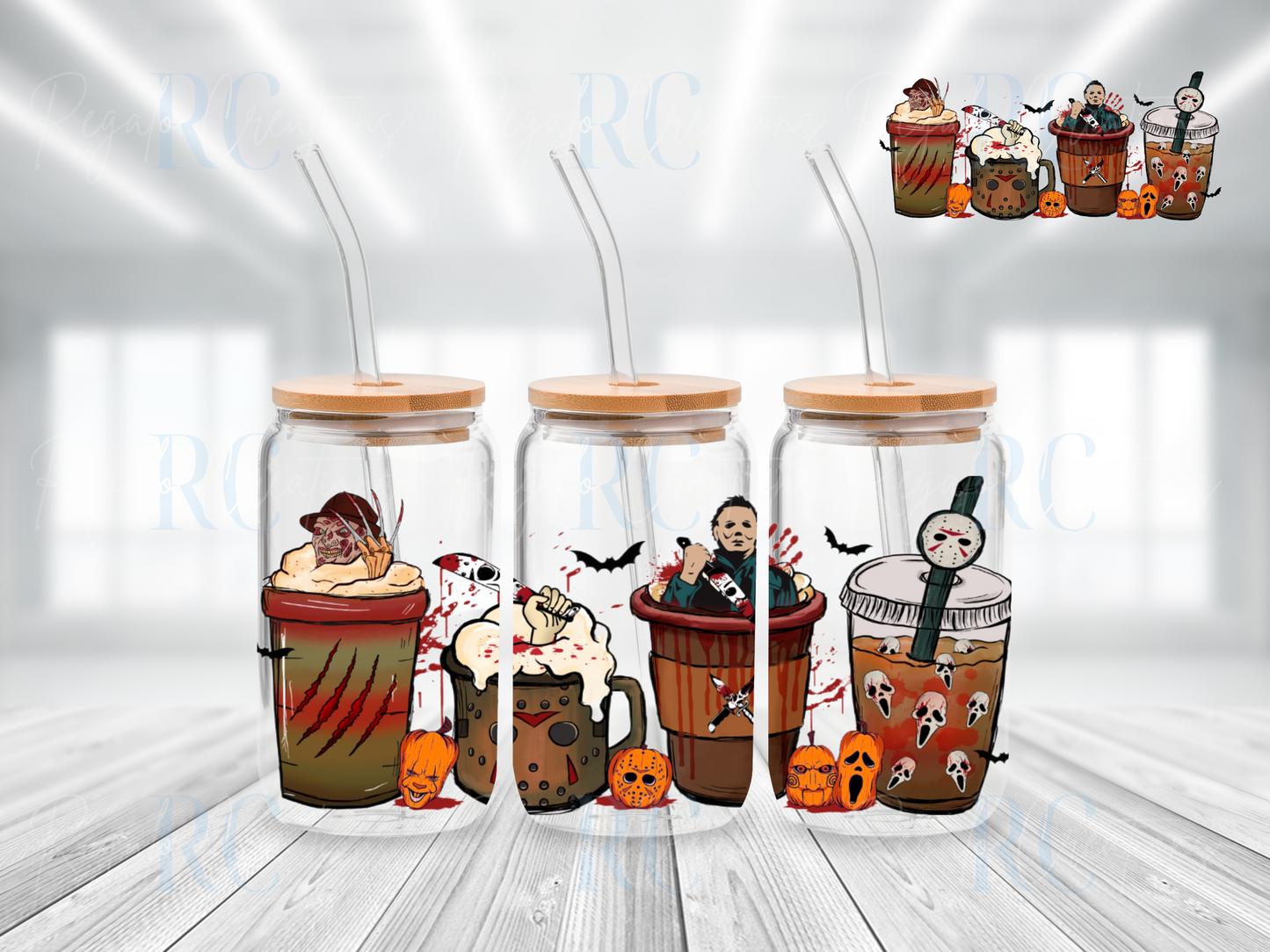 Halloween Characters Coffee Cups (UV DTF 16oz Wrap)