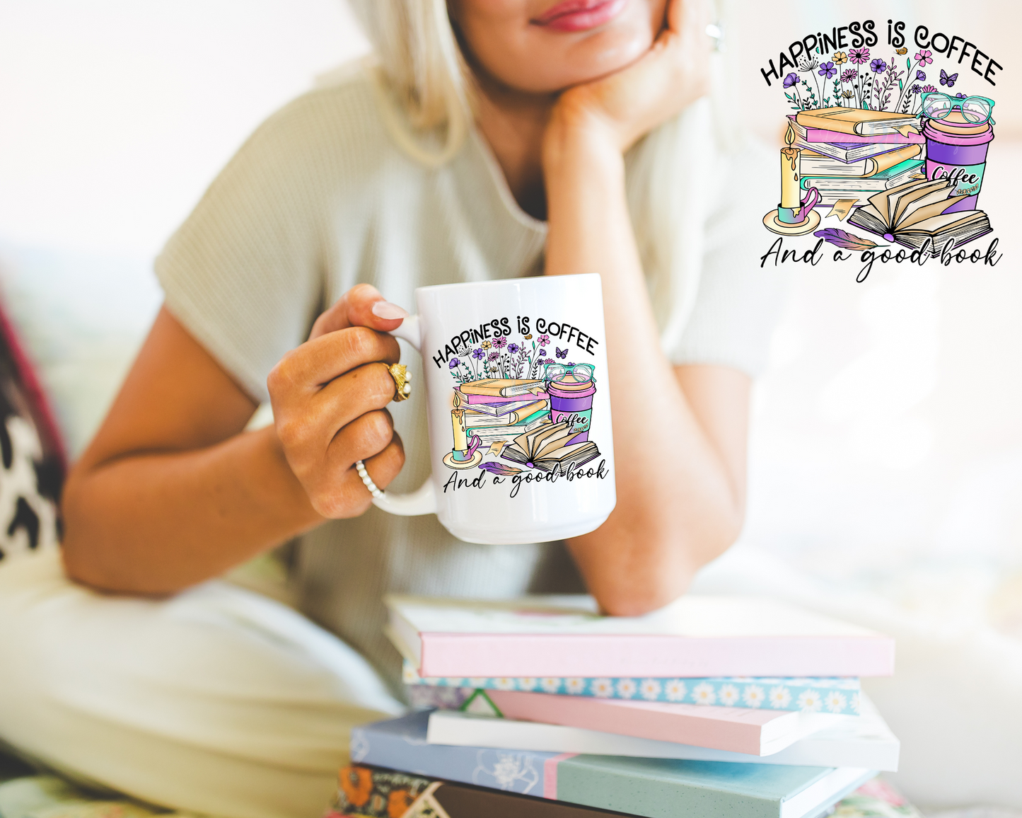 Happiness is coffee & a good book (UV DTF Decal)