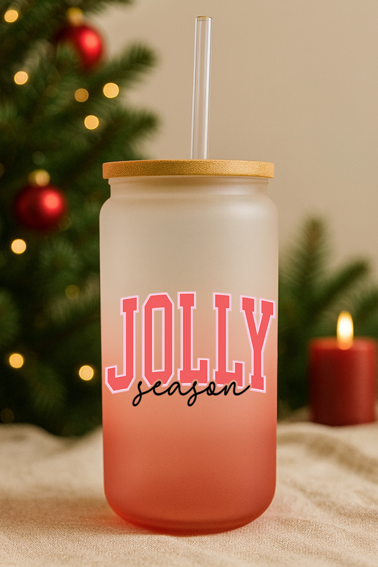 Jolly Season Red Frost 16oz Glass Can