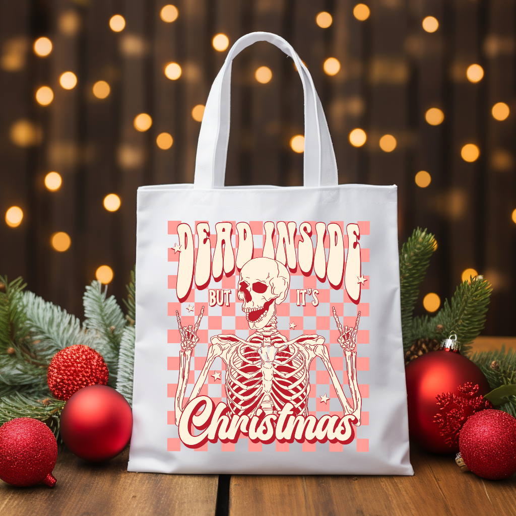 Dead inside but it's Christmas-pink checkers (DTF)